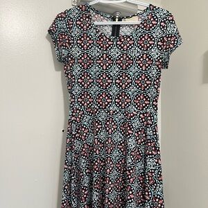 Michael Kors Black Mini Dress with Pink & Teal Pattern